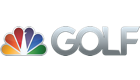 NBC Golf channel logo with a rainbow colored peacock and golf in gradient grey letters on a white background