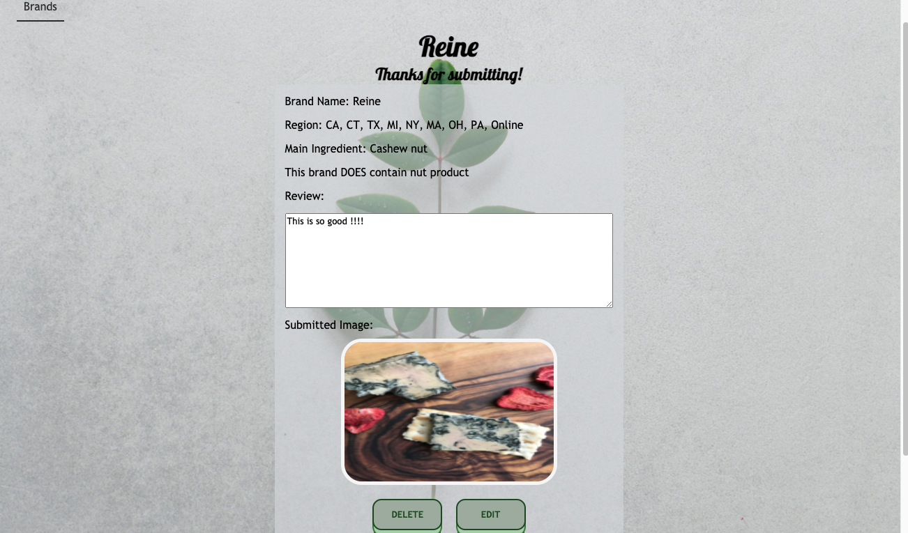 Melty product review page. User can edit or delete their review, too!